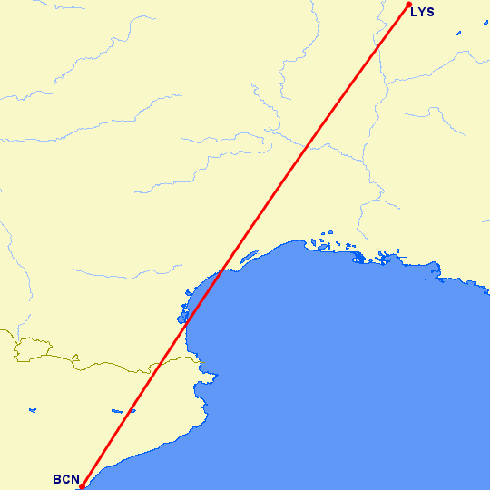 перелет Барселона — Лион на карте