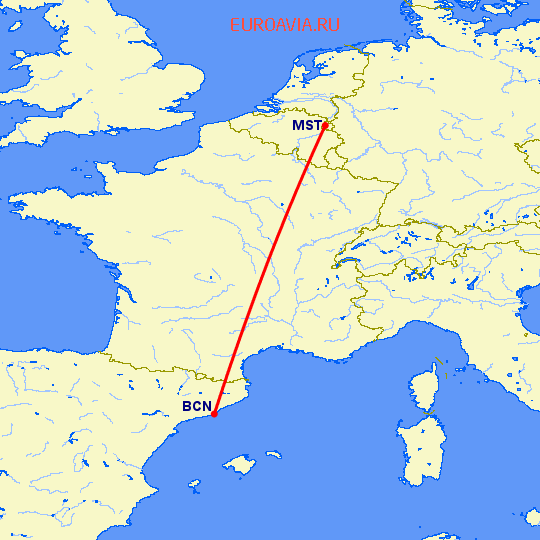 перелет Барселона — Маастрихт на карте