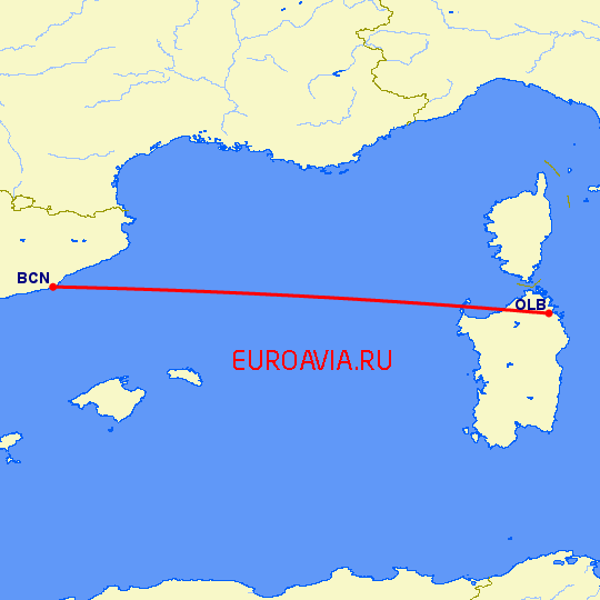 перелет Барселона — Costa Smeralda на карте