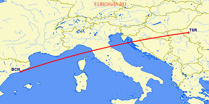 перелет Барселона — Тимишоара на карте
