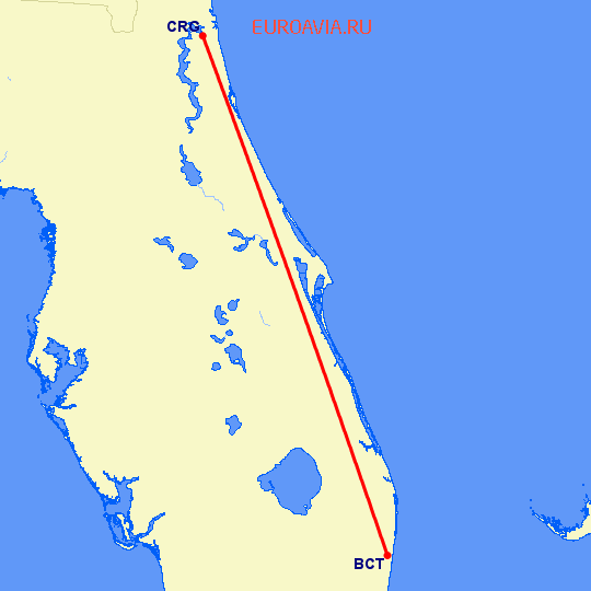 перелет Бока Ратон — Jacksonville на карте