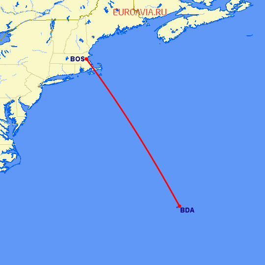 перелет Бермуда — Бостон на карте