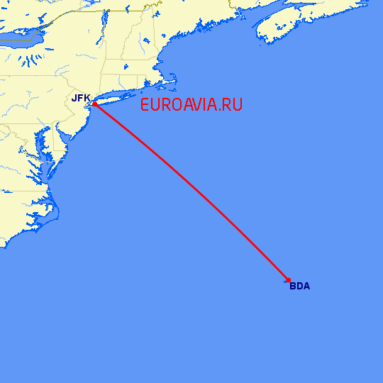 перелет Бермуда — Нью Йорк на карте