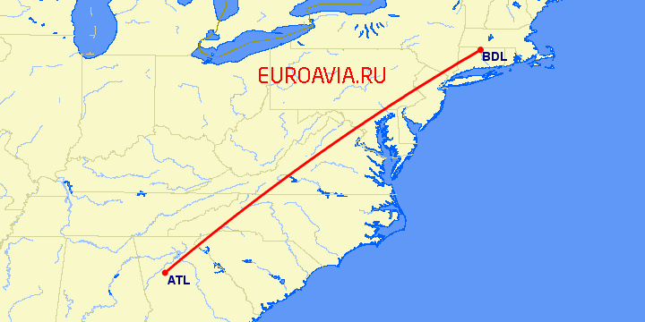 перелет Виндзор Локс — Атланта на карте