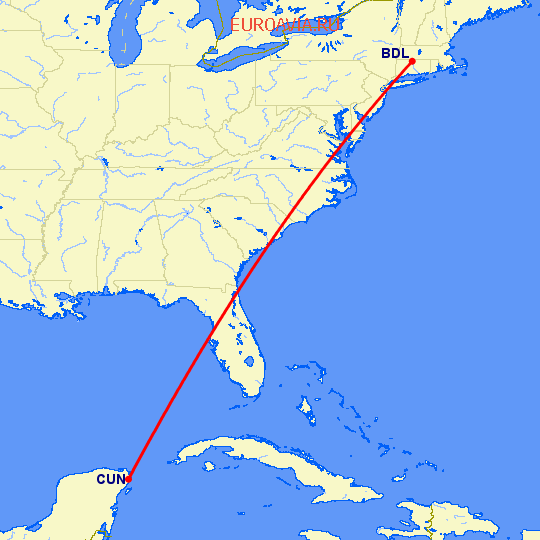 перелет Виндзор Локс — Канкун на карте