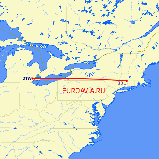 перелет Виндзор Локс — Детройт на карте