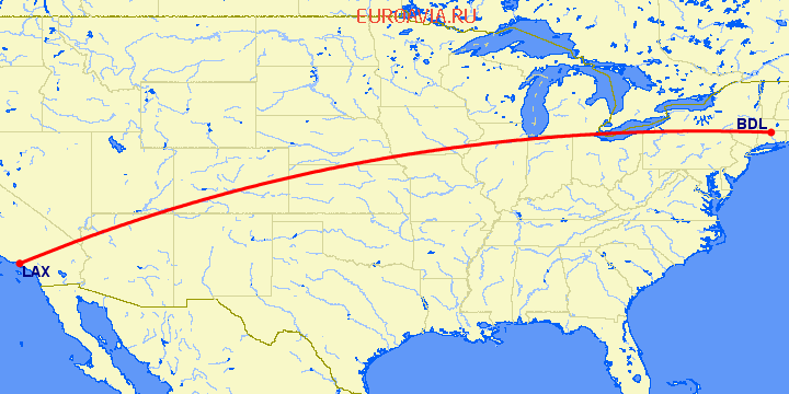 перелет Виндзор Локс — Лос Анджелес на карте