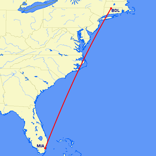 перелет Виндзор Локс — Майами на карте