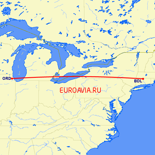перелет Виндзор Локс — Чикаго на карте