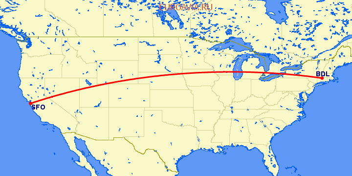 перелет Виндзор Локс — Сан Франциско на карте