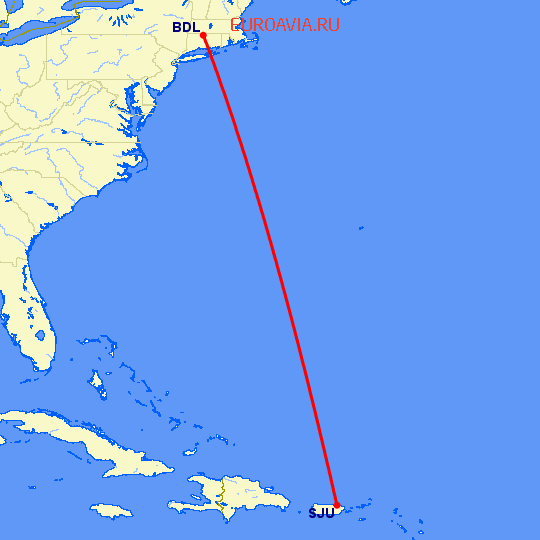 перелет Виндзор Локс — Сан Хуан на карте