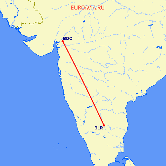 перелет Vadodara — Бангалор на карте