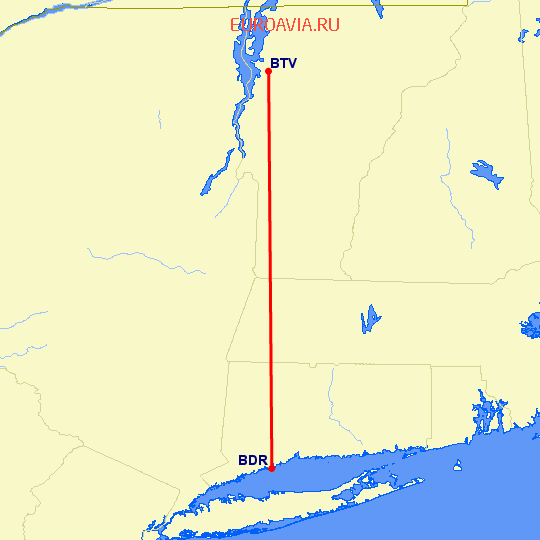 перелет Bridgeport — Берлингтон на карте