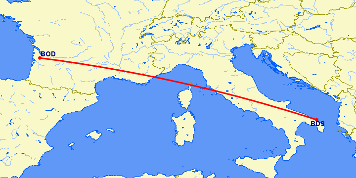 перелет Бриндизи — Бордо на карте