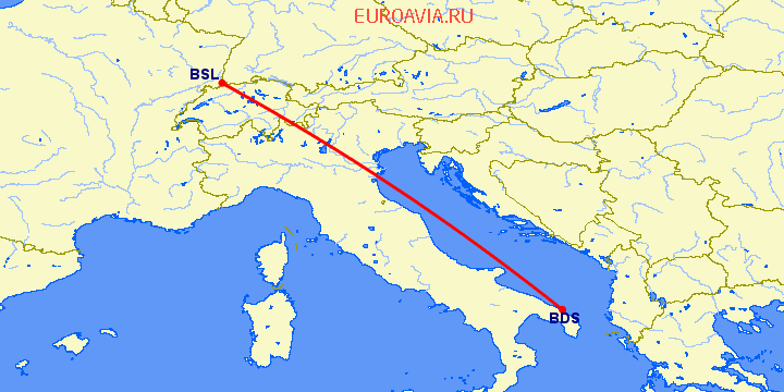 перелет Бриндизи — Базель-Мюлуз на карте