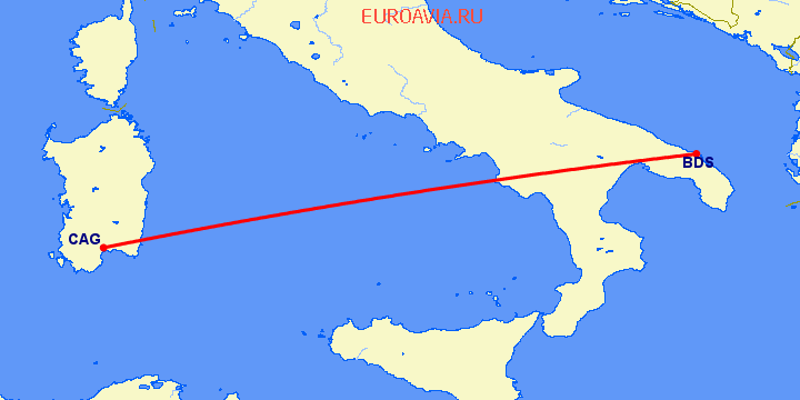 перелет Бриндизи — Кальяри на карте