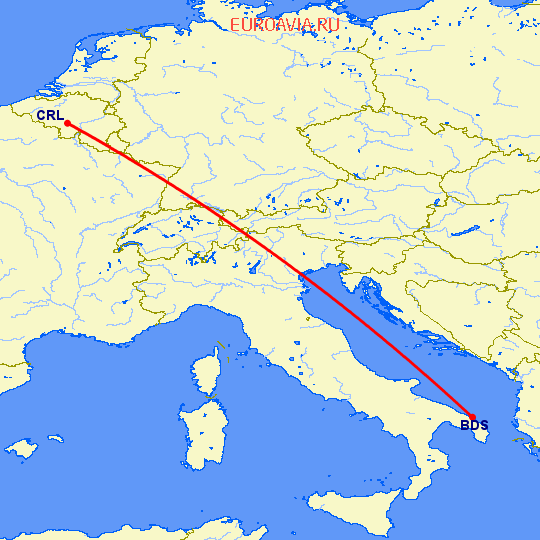 перелет Бриндизи — Шарлеруа на карте