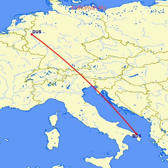 перелет Бриндизи — Дюссельдорф на карте