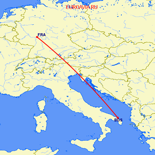 перелет Бриндизи — Франкфурт на Майне на карте