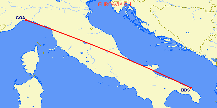 перелет Бриндизи — Генуя на карте
