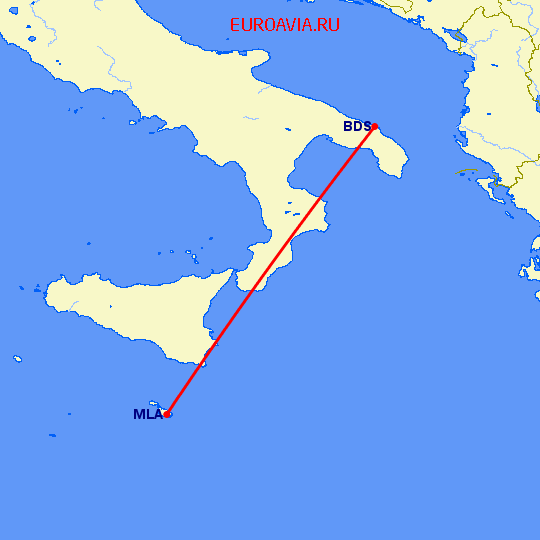 перелет Бриндизи — Мальта на карте