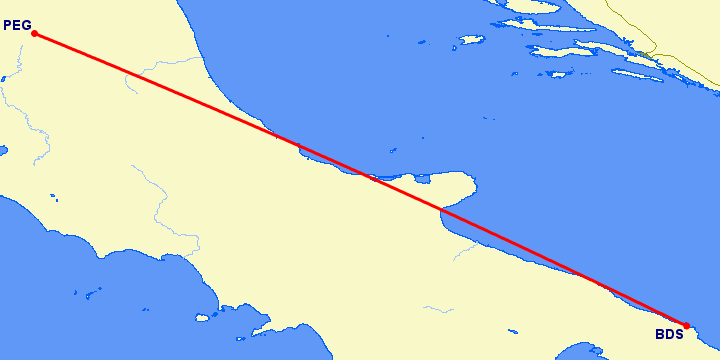 перелет Бриндизи — Перужия на карте