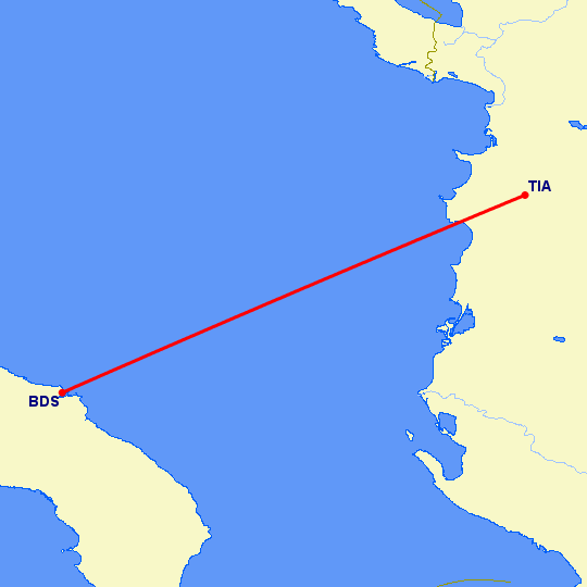 перелет Бриндизи — Тирана на карте