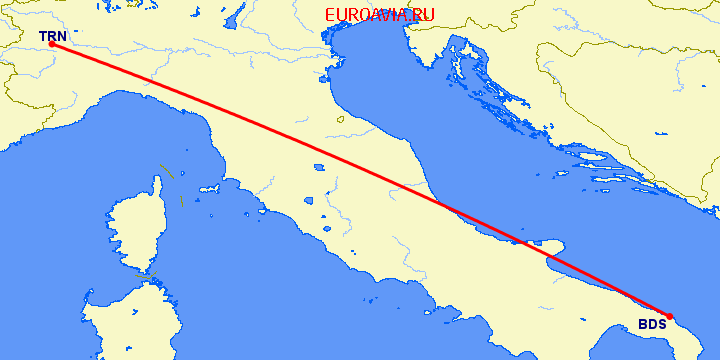 перелет Бриндизи — Турин на карте