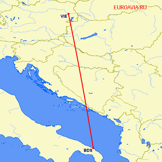 перелет Бриндизи — Вена на карте