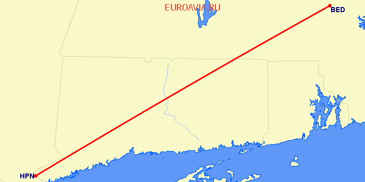 перелет Bedford-Hanscom — White Plains на карте