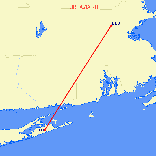 перелет Bedford-Hanscom — East Hampton на карте