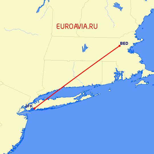 перелет Bedford-Hanscom — Нью Йорк на карте