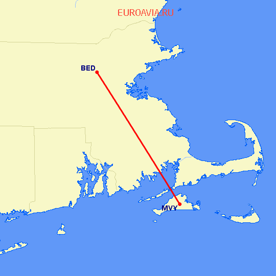 перелет Bedford-Hanscom — Мартас-Винъярд на карте