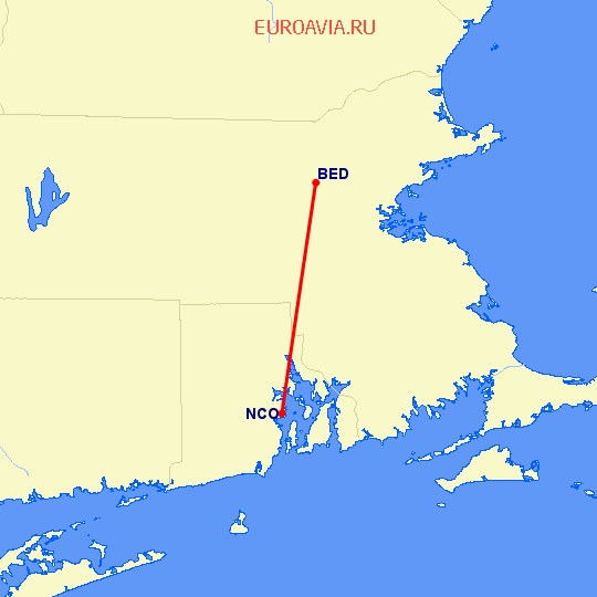 перелет Bedford-Hanscom — Quonset Point на карте