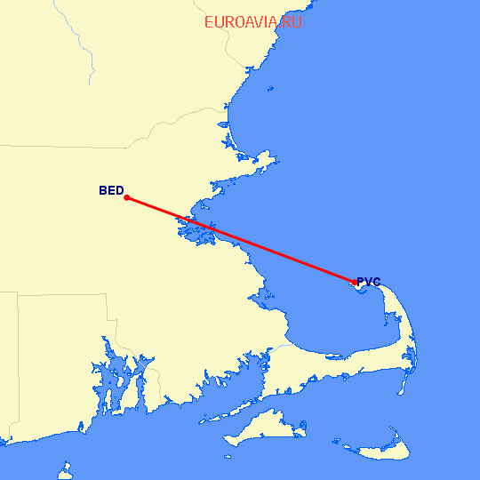 перелет Bedford-Hanscom — Provincetown на карте