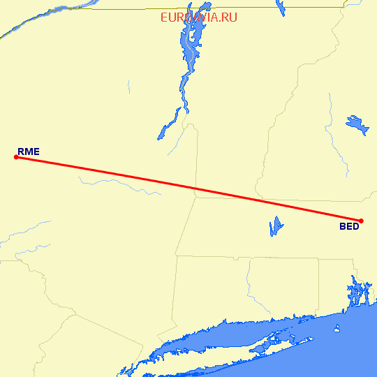 перелет Bedford-Hanscom — Rome, NY на карте