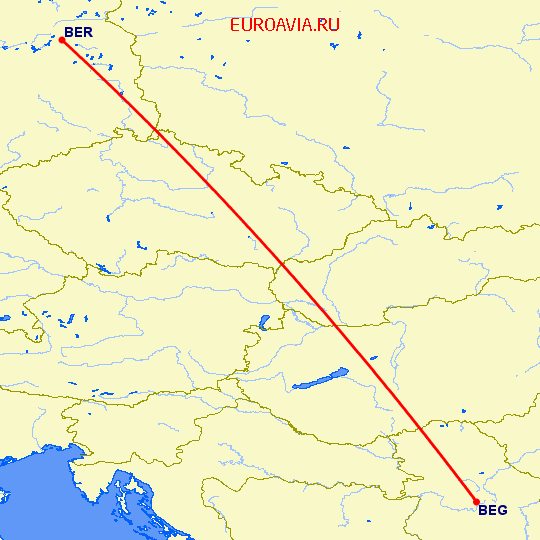 перелет Белград — Берлин на карте