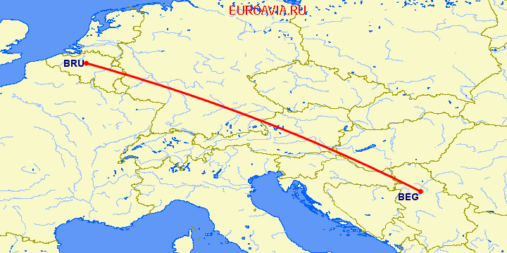 перелет Белград — Брюссель на карте