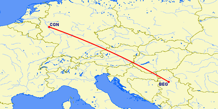 перелет Белград — Кельн на карте