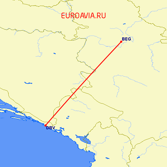 перелет Белград — Дубровник на карте