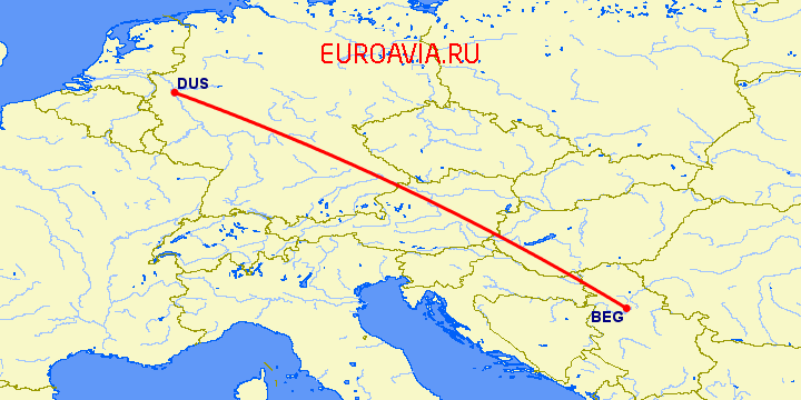 перелет Белград — Дюссельдорф на карте