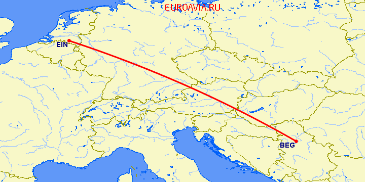 перелет Белград — Эйндховен на карте