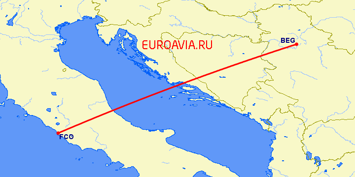 перелет Белград — Рим на карте