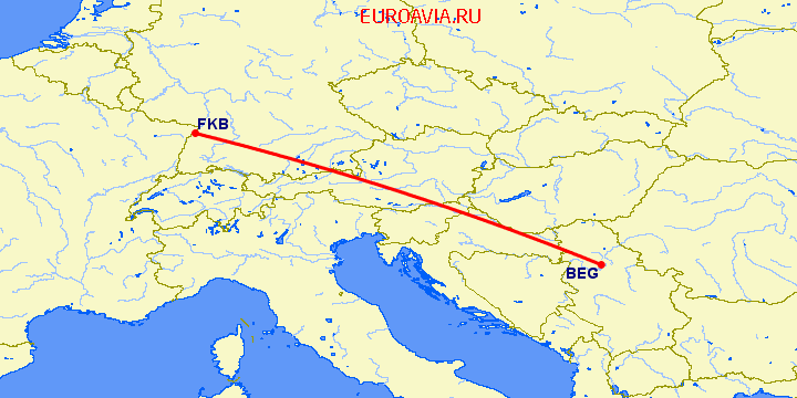 перелет Белград — Карлсруэ-Баден Баден на карте