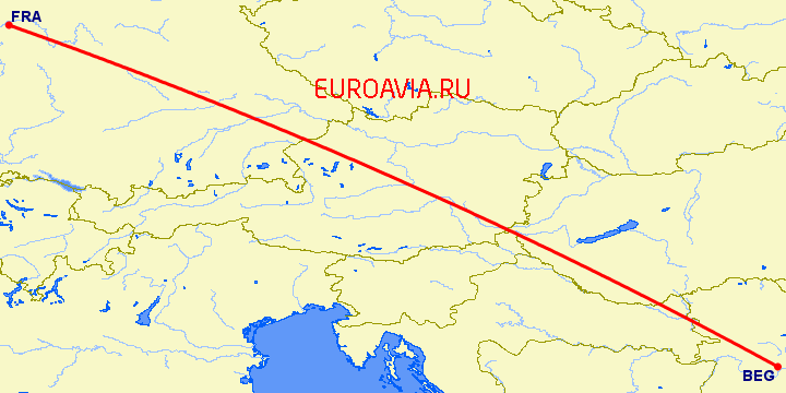 перелет Белград — Франкфурт на Майне на карте
