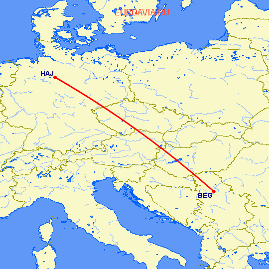 перелет Белград — Ганновер на карте