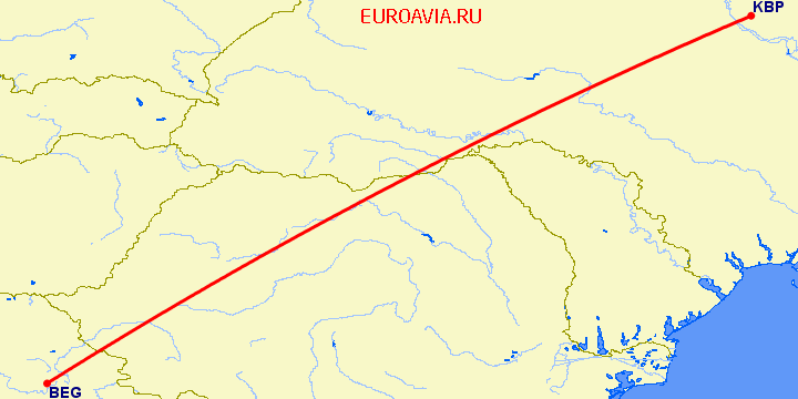 перелет Белград — Киев на карте