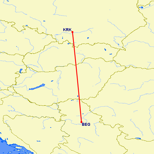 перелет Белград — Краков на карте