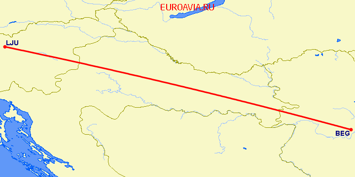 перелет Белград — Любляна на карте