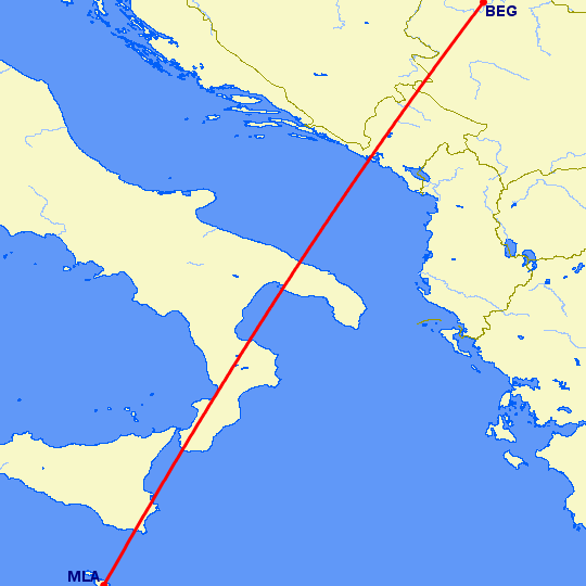 перелет Белград — Мальта на карте
